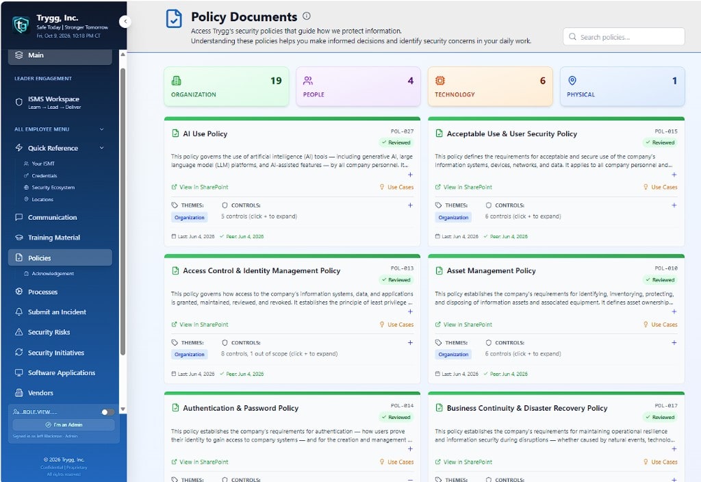 Policy documents in the Trygg portal.