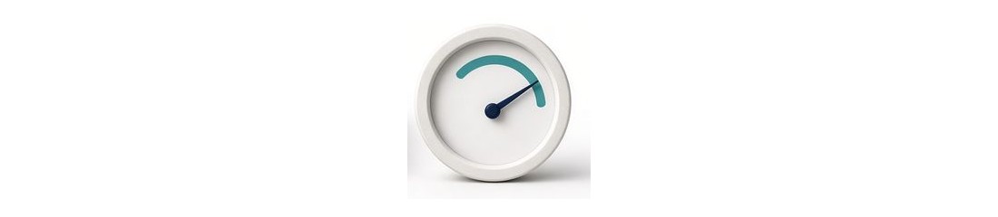 A simple round gauge with a teal arc.